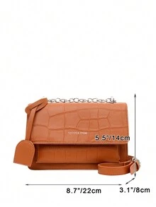 1 Piece Of Ladies' Crocodile PU Leather Flip Closed Fashion Shoulder Bag Is Suitable For Daily Use In Autumn And Winter - Brown - View 3