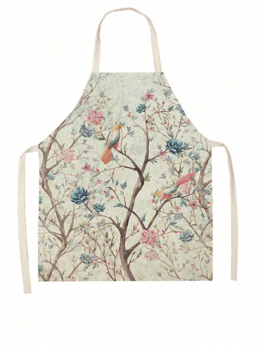 1件印有鳥兒和樹枝圖案的廚房圍裙 - 粉色 - 查看 1