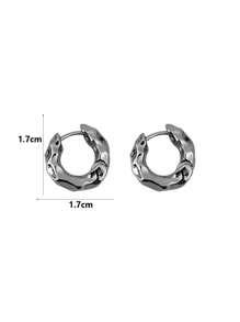 1 Pair Minimalist Metal Textured Small Hoop Earrings, Fashionable & Versatile High-End Design - Antique Silver - View 5