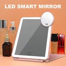 Touch Screen LED Light Portable Makeup Mirror - Pink - View 2