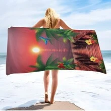 1條風景圖案沙灘巾,現代超細纖維浴巾,非常適用於假期、露營、游泳、洗澡、送禮 - 彩色 - 查看 4