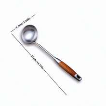 Wooden Handle Stainless Steel Kitchen Utensil Set, Including Cooking Spoon, Slotted Turner, Skimmer - Wooden Handle Frying Spoon - View 2