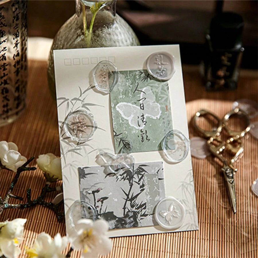 18入組植物和蝴蝶設計剝離貼紙,diy女孩剪貼簿和封口糖果袋的裝飾 - 棕色 - 查看 1