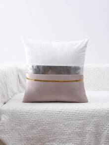 Patchwork Velvet Throw Pillow Case, Sofa Lumbar Cushion Cover - Pink - View 6