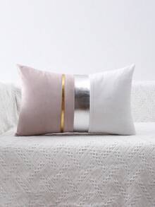 Patchwork Velvet Throw Pillow Case, Sofa Lumbar Cushion Cover - Pink - View 5