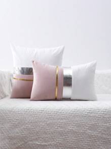 Patchwork Velvet Throw Pillow Case, Sofa Lumbar Cushion Cover - Pink - View 1