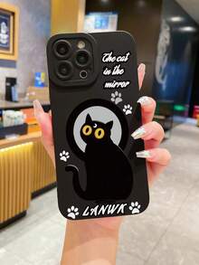 1pc Black Cat Patterned Phone Case Compatible With IPhone - Black - View 1