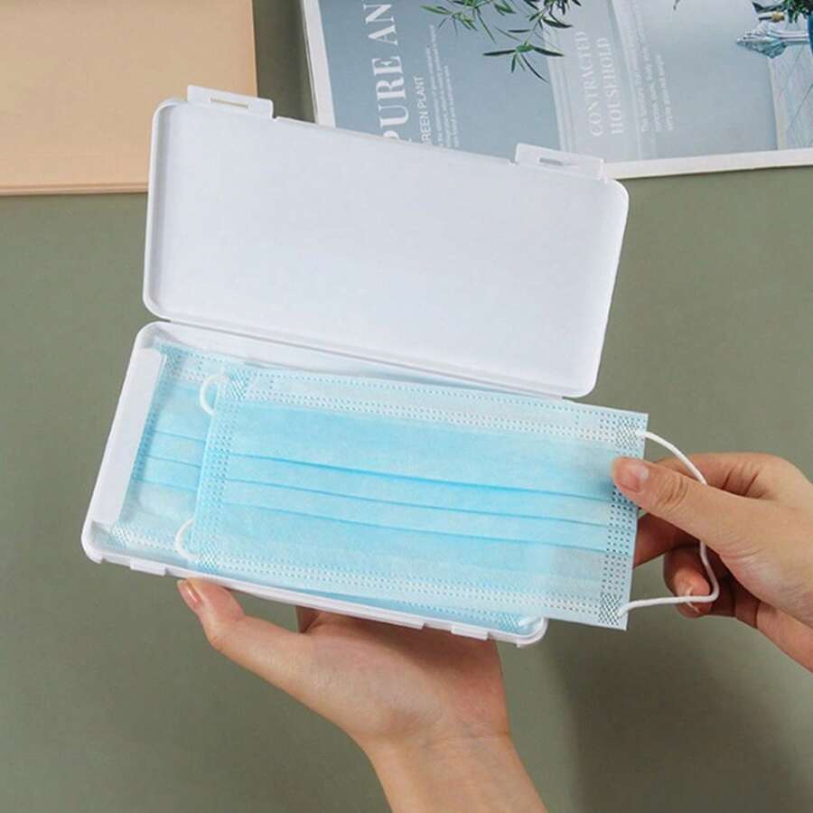 1pc Rectangular Mask Storage Box, Dustproof Storage Case, Portable Moisture-Proof Plastic Container, Flip Cover Mask