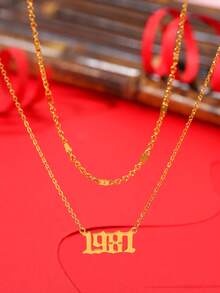 2 chiếc Đúng mốt Và Tinh tế Thép không gỉ Sinh Số Vòng cổ mặt dây chuyền Bộ Của phụ nữ Quà sinh nhật - Vàng - Xem 3