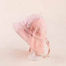 1pc Solid Color Sunshade Bucket Hat With Cartoon Cat Ears For Boys And Girls - Pink - View 3