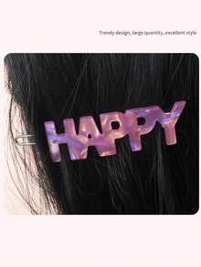 1只開心青蛙造型醋酸纖維髮夾,新品馬尾髮夾,隨機顏色 - 彩色 - 查看 7