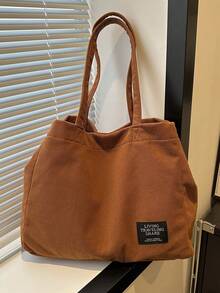 时尚韩版大容量手提包纯色手提包单肩包 - 棕色 - 查看 5