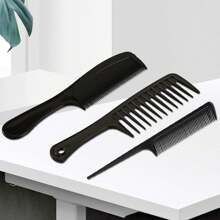 3pcs/Set Hair Styling Tools Including Pointed Tail Combs, Dense Teeth Apple Combs And Wide-Toothed Big-Knife Combs, Suitable For Different Hairstyles, Won'T Hurt Hair - Black - View 3