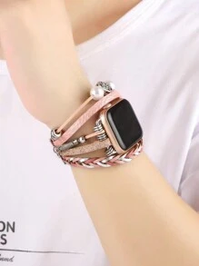 Kết cườm Phong cách Vòng tay Dây đeo đồng hồ thông minh Tương thích với Apple Watch Thép Ban nhạc Tương thích với Apple Watch 4 5 6 7 ( Đồng hồ ) - Hồng - Xem 3