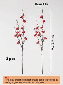 2 Pcs Artificial Flowers Red Plum Blossom 21.7'' Fake Winter Sweet Long Stem Plastic Flowers Home Hotel Office Wedding Party Garden Decor Gifts Birthday Graduation