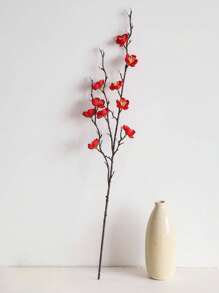 2 Pcs Artificial Flowers Red Plum Blossom 21.7'' Fake Winter Sweet Long Stem Plastic Flowers Home Hotel Office Wedding Party Garden Decor Gifts Birthday Graduation