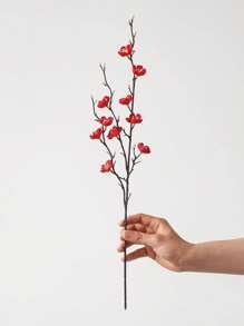 2 Pcs Artificial Flowers Red Plum Blossom 21.7'' Fake Winter Sweet Long Stem Plastic Flowers Home Hotel Office Wedding Party Garden Decor Gifts Birthday Graduation