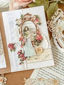 MOCARD 10 件/包復古花卉鏤空框剪貼簿材料、diy 裝飾用品、節日禮物、學校文具 - 玫紅色 - 查看 7