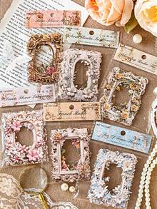 MOCARD 10 件/包復古花卉鏤空框剪貼簿材料、diy 裝飾用品、節日禮物、學校文具 - 玫紅色 - 查看 8