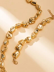 2pcs/Set Women's Exaggerated Asymmetrical Geometric Shape Necklace And Bracelet Jewelry Gift Set - Yellow Gold - View 5