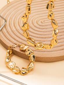 2pcs/Set Women's Exaggerated Asymmetrical Geometric Shape Necklace And Bracelet Jewelry Gift Set - Yellow Gold - View 2