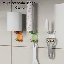 1pc Multi-Functional Waterproof Hook For Bathroom Or Kitchen, Suitable For Various Scenes Such As Behind The Door And Office To Hang Bath Towel, Toothbrush, Umbrella, Hat And Other Items Without Drilling Holes, Strong Load-Bearing And Can Be Used For Plug And Data Cable Storage - Green - View 9