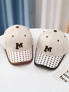 1pc Children's Adjustable Baseball Cap With Sewn Label & Plaid/Printed Pattern, Suitable For Daily Wear - Black - View 2