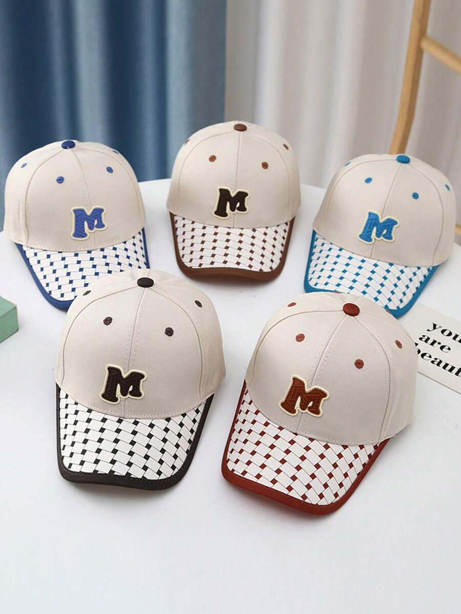 1pc Children's Adjustable Baseball Cap With Sewn Label & Plaid/Printed Pattern, Suitable For Daily Wear - Black - View 1