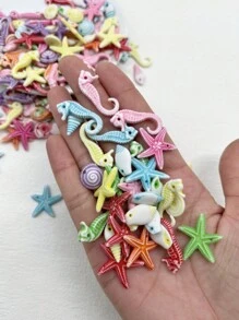 随机 30/50/100 件多色塑料海马、海螺、海星带孔珠，适用于项链、耳环、手链、DIY 装饰夏季、学校 - 彩色 - 查看 13