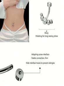 1件流行鉆石臍環,採用不銹鋼材料,五顆鑲嵌鑽的美化裝飾 - 銀色 - 查看 5
