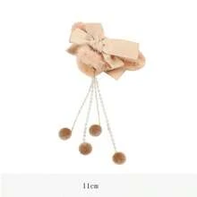 1 件带设计的毛绒流苏发夹，适合秋冬季和头饰，花爪夹 - 棕色 - 查看 3