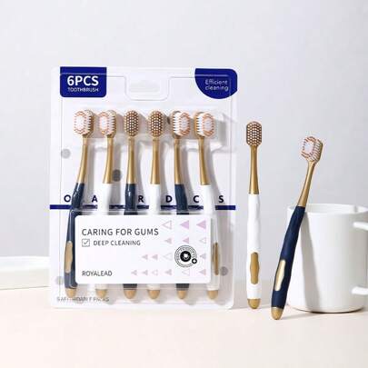 6pcs/Pack Wide Head Soft Bristles Adult Toothbrush, Household