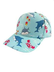 1頂新款男孩卡通海洋動物圖案棒球帽,適用於春夏季日常、戶外、海灘、旅遊等活動的幼兒遮陽帽 - 淺藍色 - 查看 1