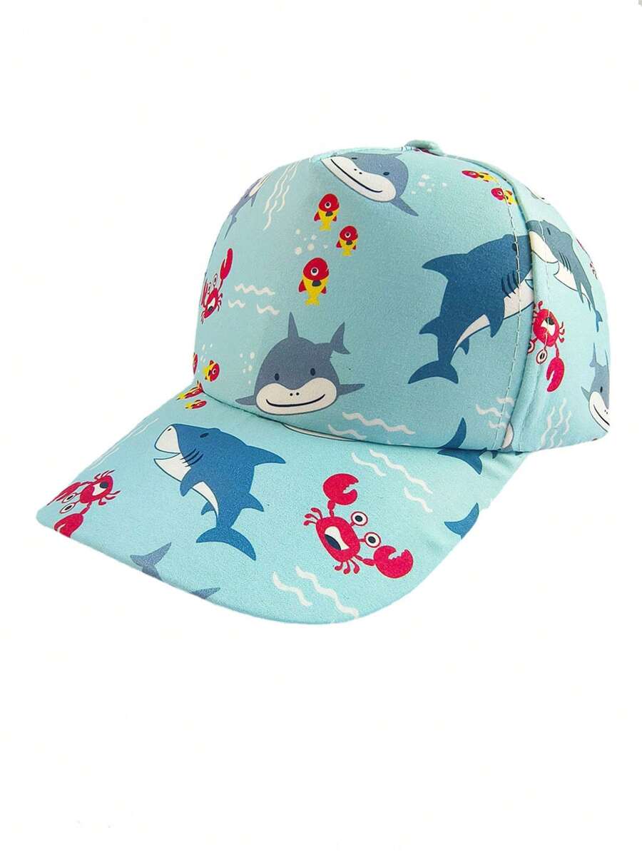 1頂新款男孩卡通海洋動物圖案棒球帽,適用於春夏季日常、戶外、海灘、旅遊等活動的幼兒遮陽帽 - 淺藍色 - 查看 1