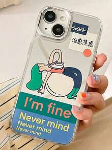 1pc Acrylic Phone Case With Text Design To Relieve Anxiety, Anti-Drop, Compatible With Iphone - Multicolor - View 3