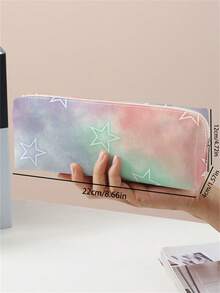 1入組雙面彩虹星星印花天鵝絨筆袋 - 彩色 - 查看 2