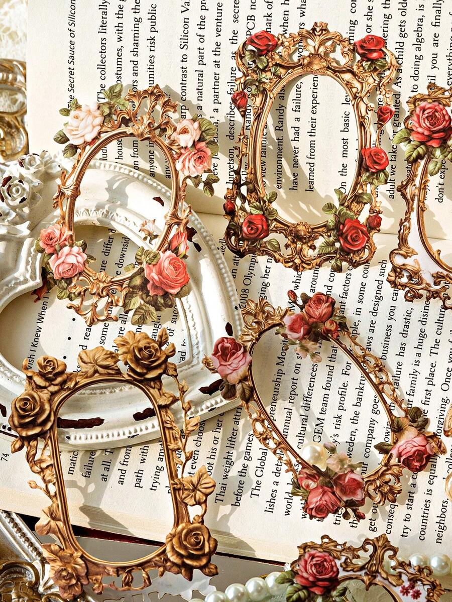 MOCARD 10 件/包復古花卉鏤空框剪貼簿材料、diy 裝飾用品、節日禮物、學校文具 - 玫紅色 - 查看 1