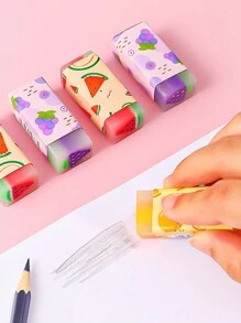 3pcs Random Color Cute Fruit Shaped Eraser For Stationery,Sketch,School,Eraser,Eraser Cute,Erasers,Back To School - Multicolor - View 1