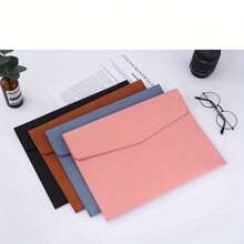 皮革文件包a4紙文件袋男士資料夾文件袋加厚防水信息扣防水商務文件袋辦公室合同收據收納袋便攜大容量 - 棕色 - 查看 3