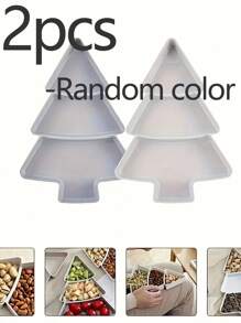 2pcs/Set Christmas Tree Fruit Bowl Restaurant Snack Plate Plastic Candy Dish Melon Seed & Dried Fruit Box Slouchy Food Box - Multicolor - View 2