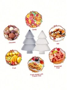 2pcs/Set Christmas Tree Fruit Bowl Restaurant Snack Plate Plastic Candy Dish Melon Seed & Dried Fruit Box Slouchy Food Box - Multicolor - View 4