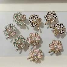 9入組KC金鍍方格愛心葉子設計人造珍珠和鑽石裝飾，適用於DIY珠寶製作（手鍊，項鍊，耳環，吊墜） - 彩色 - 查看 1