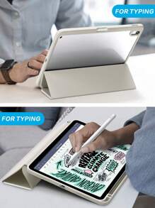 Ốp bảo vệ iPad bằng silicon trong suốt, thiết kế gập ba với khe cắm bút cảm ứng, mặt lưng trong suốt, chân đế siêu mỏng, chống sốc và rơi vỡ. - Màu Xám nhạt - Xem 9