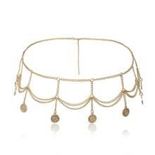 波西米亞風格多層金色吊墜腰鏈女式時尚珠寶皮帶體鏈派對禮物珠寶 - 復古銀色 - 查看 8
