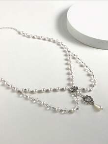 1入歐美時尚甜美愛心設計假珍珠＆流蘇掛墜項鍊，適用於女性日常穿著 - 彩色 - 查看 2