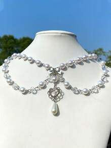 1入歐美時尚甜美愛心設計假珍珠＆流蘇掛墜項鍊，適用於女性日常穿著 - 彩色 - 查看 3