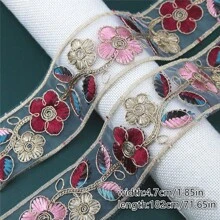 2碼花卉刺繡復古緞帶蕾絲配飾邊緣修飾diy服裝包裝裝飾配件 - 無色 - 查看 2