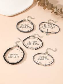 5pcs/Set Vintage Minimalist Cross & Letter & Figure Eight Braided Bracelets, Suitable For Women's Daily Wear And Vacation - Multicolor - View 4