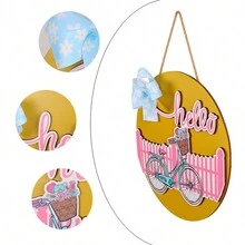 情人節可愛花環標誌店面懸掛裝飾,紅色雨傘和粉紅色自行車設計,創意門掛裝飾品情人節禮物 - 粉色 - 查看 2