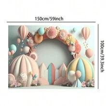 1 件彩色气球拱门和花朵生日主题摄影背景布，适用于 1 岁生日派对照片拍摄 - 彩色 - 查看 5